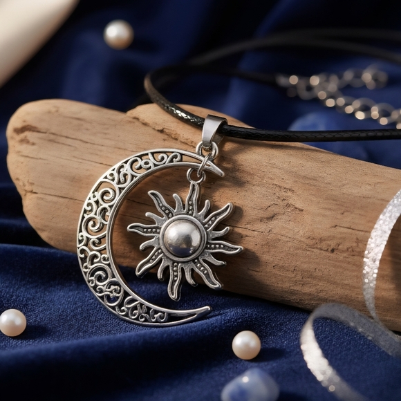 ๐๏ธBoho Celestial Sun & Moon Silver Plated Mixed Metal Adjustable Necklace - Picture 9 of 13